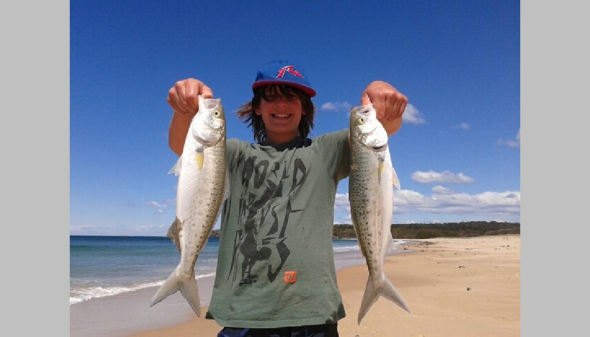 DOUBLE HOOK-UP: Riley Bowater was scoring double hook-ups of salmon and tailor off the beach on metals last week. 