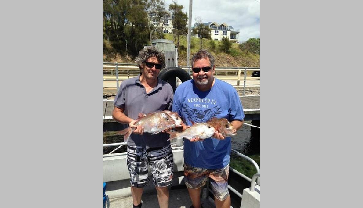 SHERIFF SNAPPER: Steve and Kane from Victoria got into the snapper off Tuross on Saturday fishing with Capt. Andy on The Sheriff. Capt. Andy and his guests had another great day on Monday getting 11 snapper and lots of other fish. 29/1/14 