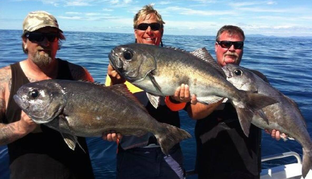 BLUE EYE: These clients on Charter Fish Narooma's “Playstation” were stoked with their deep-drop blue eye. (19/11/2103) 