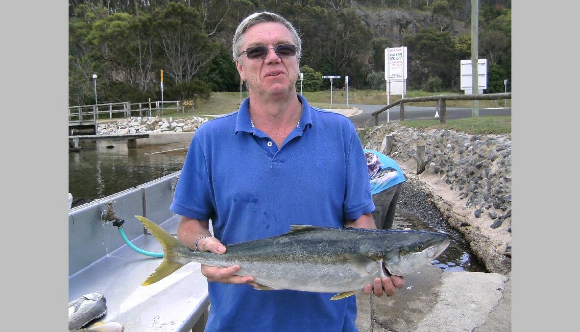 FIRST KING: Steve Barber from Canberra caught his first kingfish on board Aquanaut fishing with Narooma Fishing Charters. (27/11/2013)  