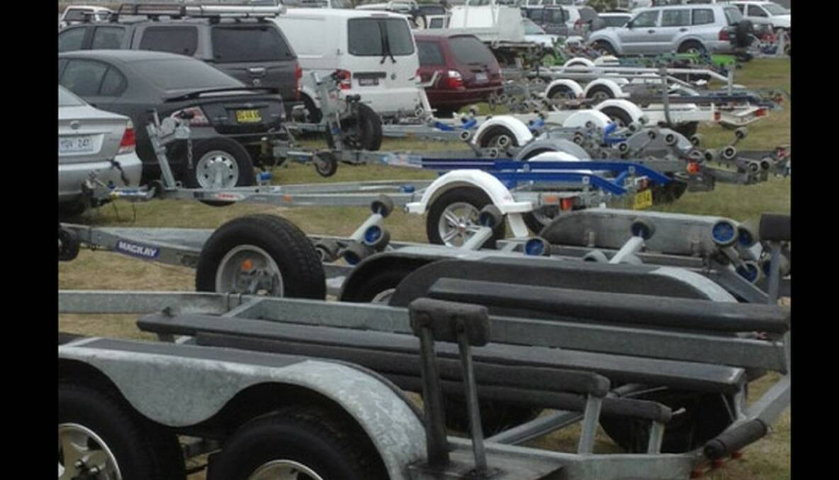 Trailers galore at the boat ramp car park. 