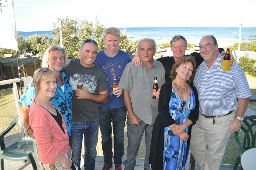 Ruth and Bernie Maher, left, Simon Robinson, Sam Jones, Jim McGrath, Rob Zelley, Nancy Richards, and councillor Russell Fitzpatrick enjoyed the view from the clubhouse deck. 