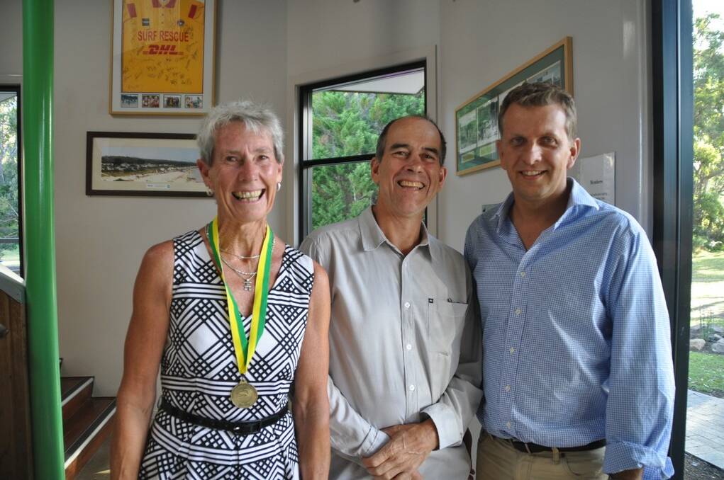 Julie and Bruce Frost, left, and member for Bega, Andrew Constance. 