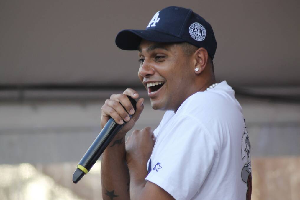 Aboriginal Australian hip hop musician J-MILLA makes the crowd go wild at Giiyong Festival at Jigamy on the Far South Coast, NSW. Picture by Amandine Ahrens 