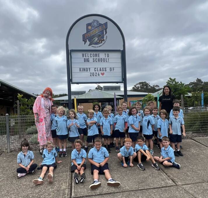 Teachers Katha Anderson (left) and Kate Radford (right) welcome 28 Kindergarten students to Pambula Public School. Picture supplied