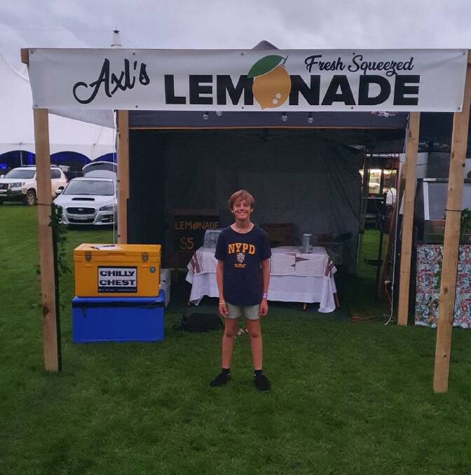Axl Arens and his lemonade stand at Wanderer Festival, September 2021. Picture supplied. 