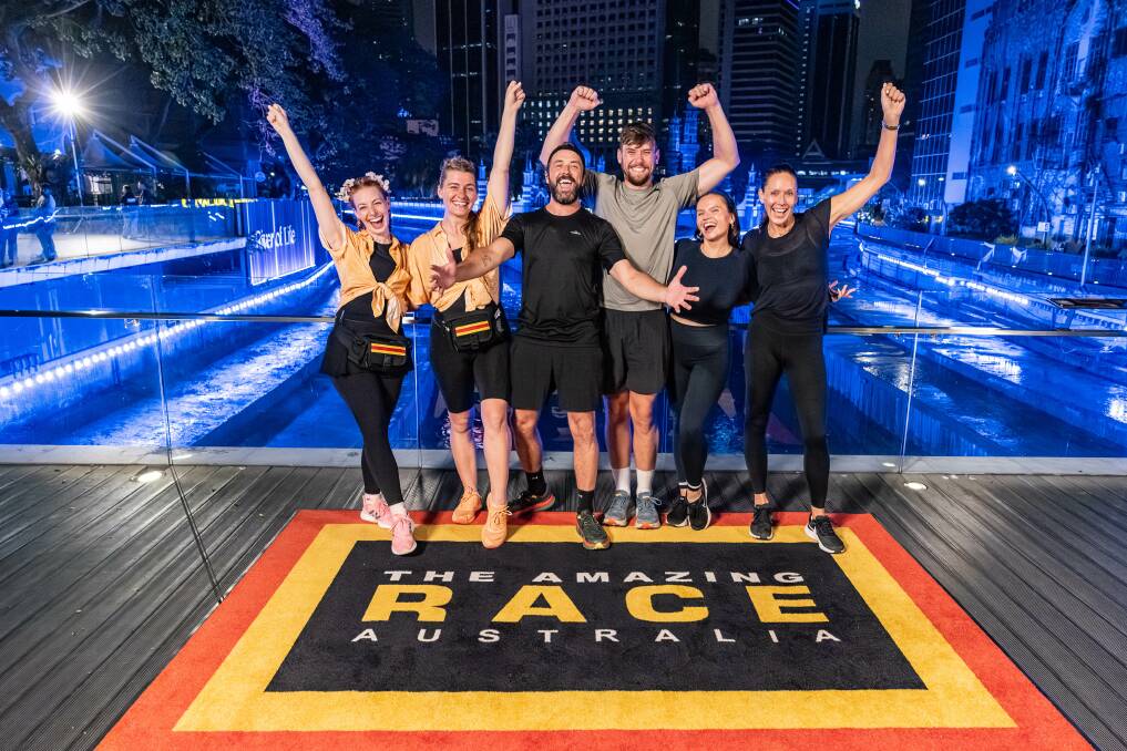 Emma and Hayley Watkins, Darren McMullen and Tristan Dougan and Alli and Angie Simpson decided to end the Amazing Race Australia as winners and split $1000,000 for their chosen charities. Picture by Channel 10