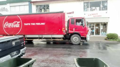 The loading zone on Alice Street in Merimbula is located behind the truck pictured. Mr Baxter claims only two trucks can fit in the loading zone at a given time. Picture supplied 