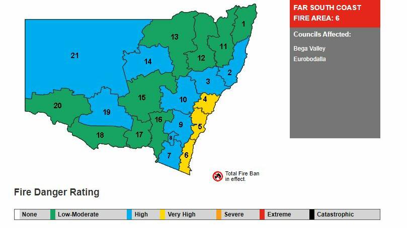 The fire danger rating today has been classified as 'Very High' across South Eastern parts of NSW. Picture: NSW Rural Fire Service