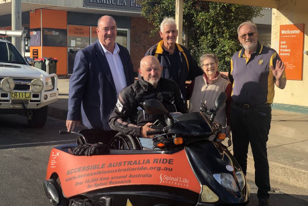 Bevan Kearsely with Bega Valley Shire Mayor Russell Fitzpatrick, Rotary members Colin Dunn and Daryl Dobson and BVSC Access and Inclusion Advisory Committee chair Rosemary Oates. Picture supplied