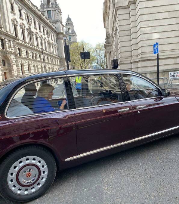Ben snapped this photo of the King and Queen as they were chauffeured to Buckingham Palace the day before the coronation. Picture supplied