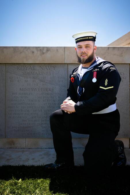 "As a submariner, this was super special to me": Ben jumped at the chance to get a photo at the memorial for the Royal Navy submarines at Gallipoli. Picture supplied
