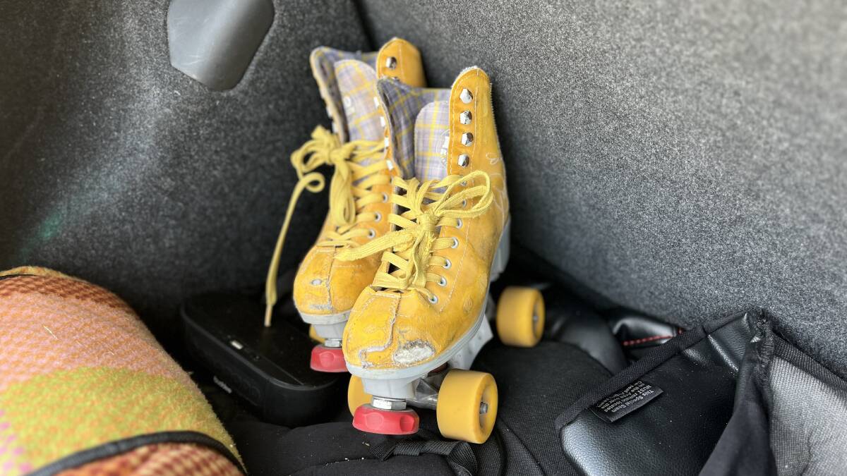 Lilli's well-loved and well-used skates remain in her car in case the opportunity to skate ever arises. Picture by James parker