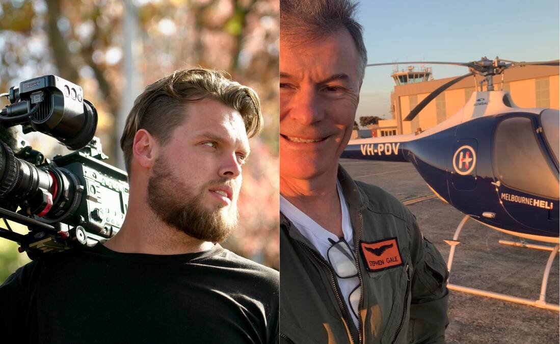 Camera operator James Rose (left) and pilot Stephen Gale were on board a plane that crashed over Port Phillip Bay. Pictures via Instagram and cameracrew.com.au
