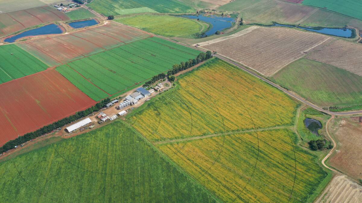 An aerial shot of Kindred Organics and surrounding farmland.
