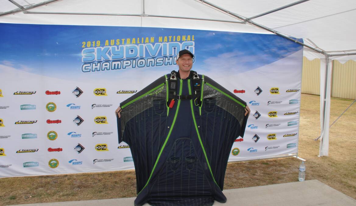Body pilot: Wingsuiter Chris Byrnes travelled at a speed of 324.7kmh at this year's Australian and New Zealand National Skydiving Championships at Moruya.