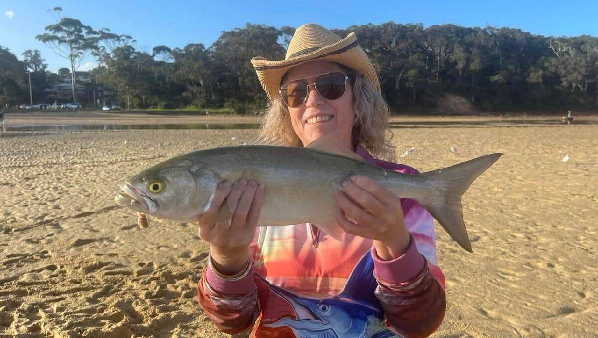 CATCH OF THE DAY: Leanne Hoath of Merimbula shows a magnificent tailor taken from the edge of the Merimbula channel at Spencer Park.