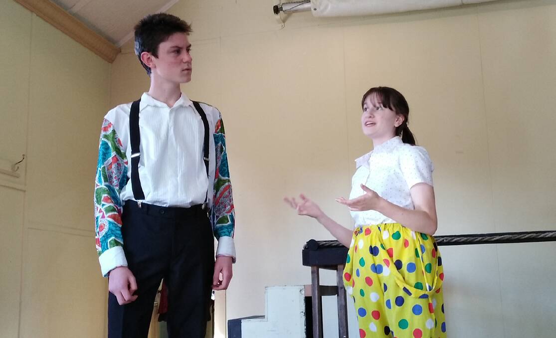 Lochinvar Goodwin and Zoe Schnabel-Spencer rehearse a scene in StageFlight's upcoming production of The Crimson Firefly Circus. Photo: Supplied