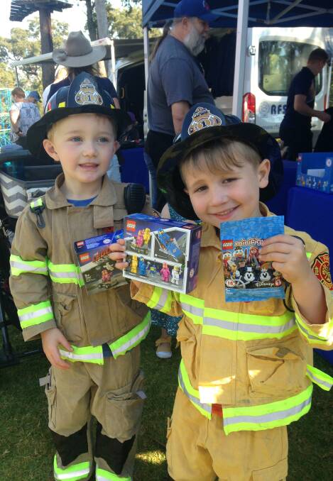 THANKS: Finley Cherry and Mason Gidley enjoy the RFSA Volunteers Family Day at Magic Mountain. Their parents are from Wollondibby Rural Fire Brigade. Photos supplied