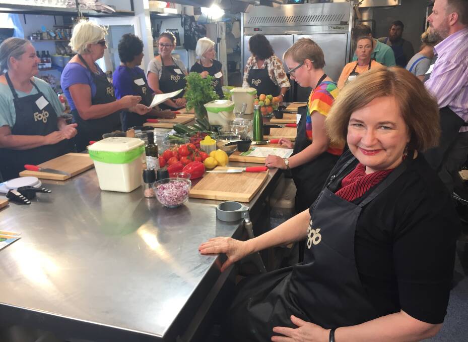 IN THE KITCHEN: Australian author Jackie French AM leads a cooking class/promo filming for the Bega Valley's FOGO initiative at Eastwood's Deli.