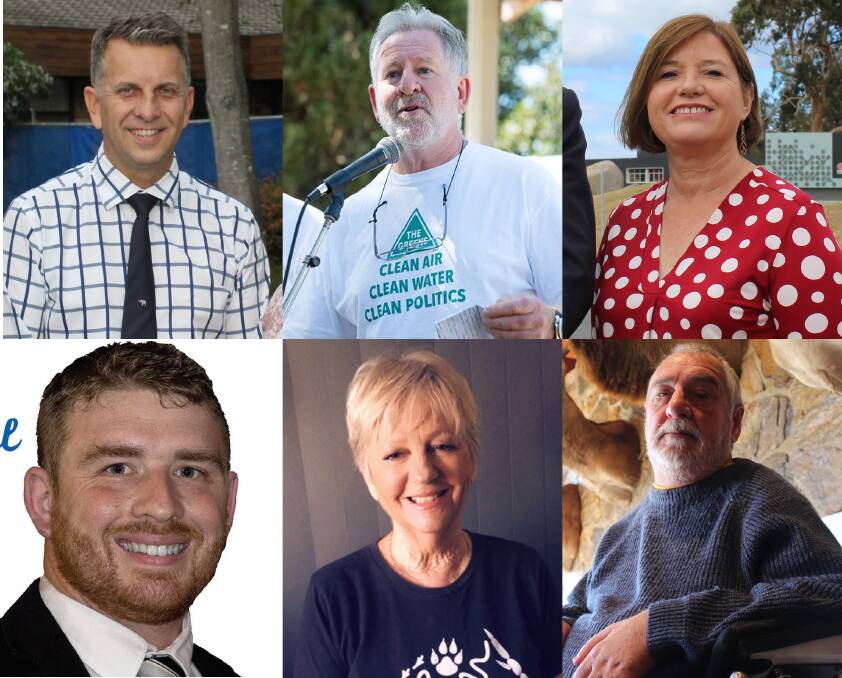 BEGA VOTES: Andrew Constance, Will Douglas, Leanne Atkinson, Josh Shoobridge, Coral Anderson and Clyde Thomas.