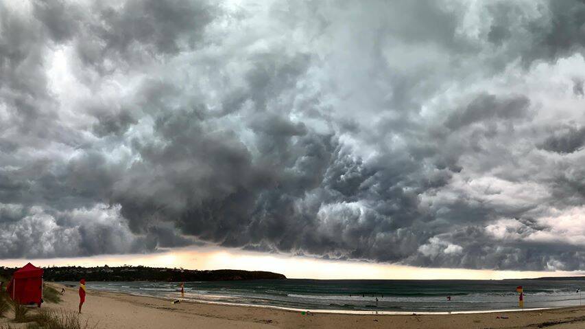Tash Ryan captured the fast-moving thunderstorm that tore across the region on Monday, as it looked from Main Beach at 2pm.
