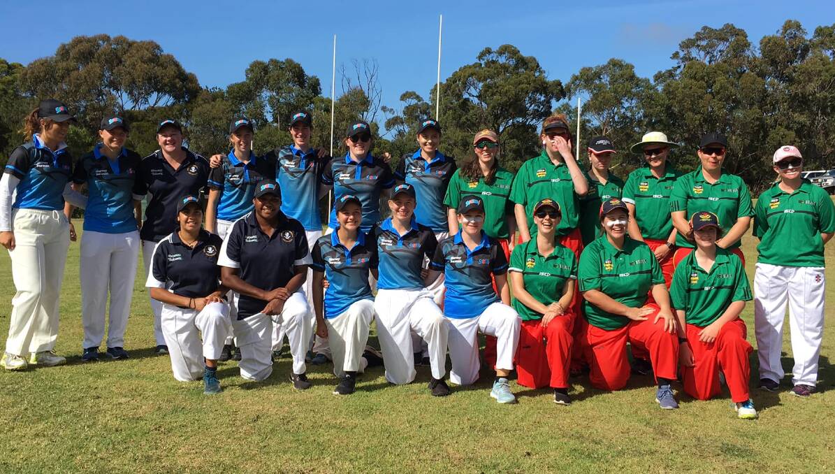 WEATHER HOLDS: Far South Coast Storm and ACT women players pose ahead of their first ever rep clash on Sunday, which was moved to Tathra due to Bega's rain.