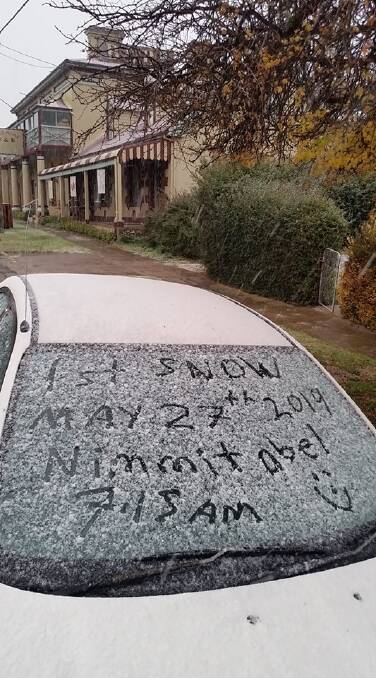 First snow for the year falls at Nimmitabel on Monday morning. Photo: Royal Arms Nimmitabel Facebook