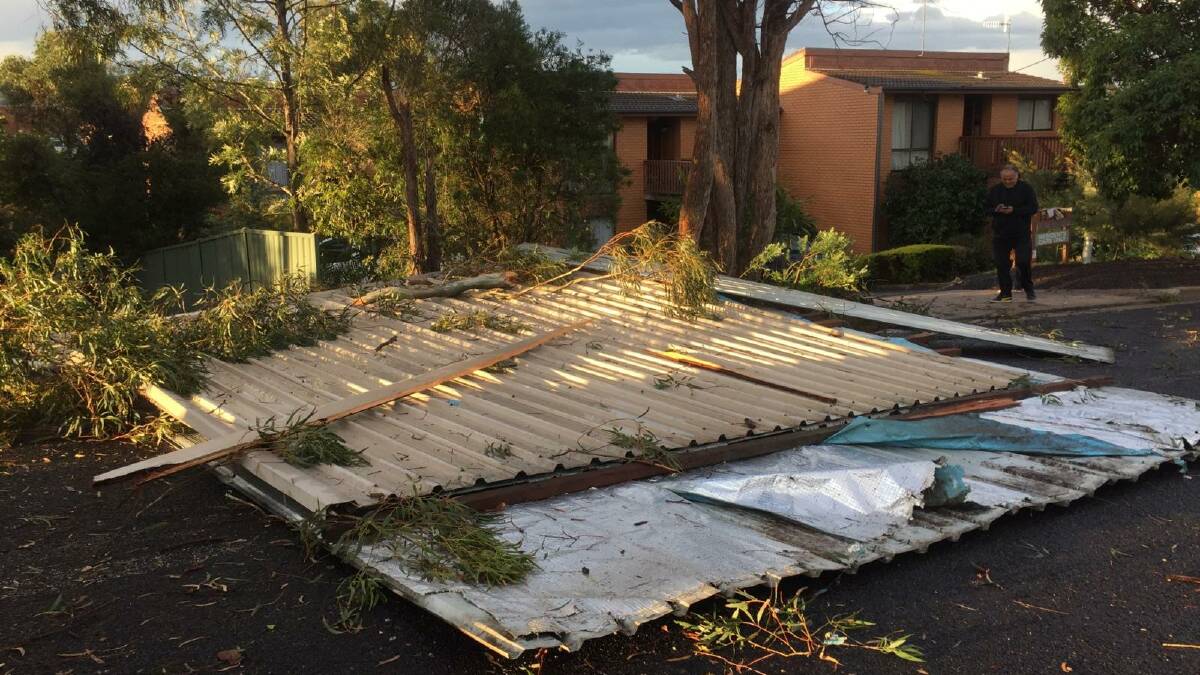 A large section of roof has blown off a block of flats in Merimbula. Photos: Denise Dion