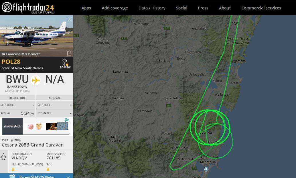Screen grab of Flightradar24's plotting of Police surveillance plane POL28 since 5.34pm
