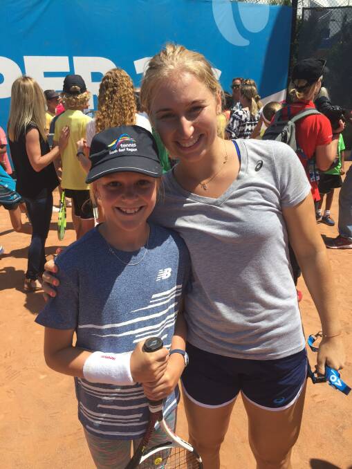EXPERIENCE: Paige Poso meets Australian tennis star Daria Gavrilova during a recent trip to Melbourne where she played in the Super 10s.