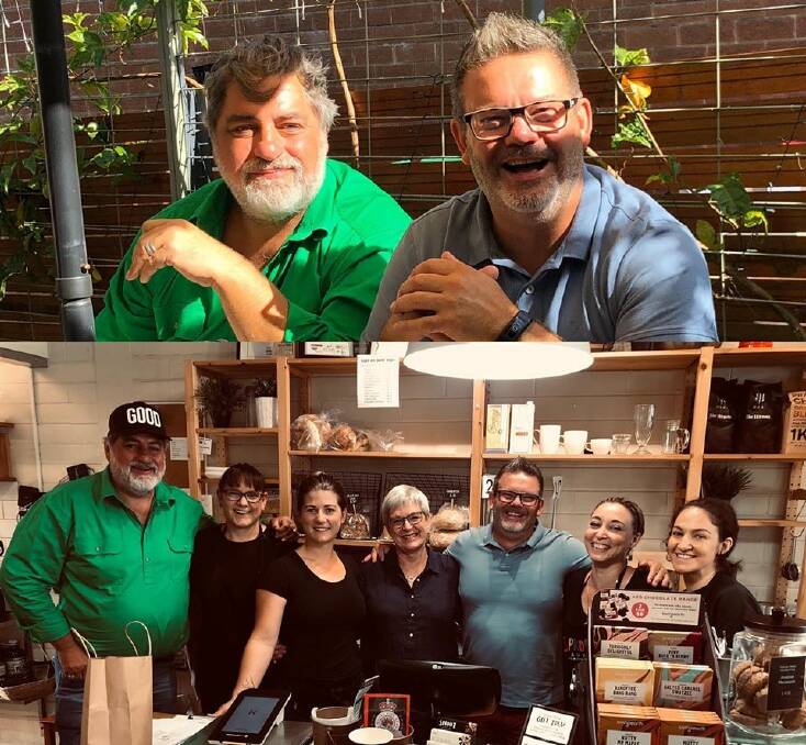TWO FOR TEA: Masterchef judges Matt Preston and Gary Mehigan drop by Sprout Cafe in a surprise visit to Eden on Wednesday. Photo: Sprout Eden Cafe Facebook, used with permission