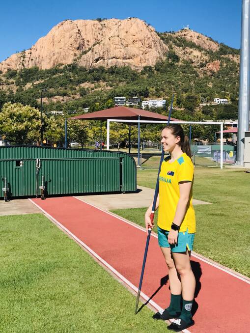 GOING THE DISTANCE: Merimbula javelin prodigy Kiarna Woolley-Blain is celebrating a bronze medal at the recent Oceania Area Championships, held in Townsville. Photo: Supplied