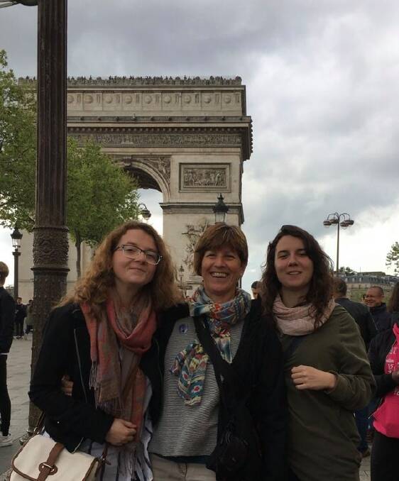 A picture of my Australian mum, my sister and me at the Arc de Triomphe in Paris. Picture: Enora Borgnon.