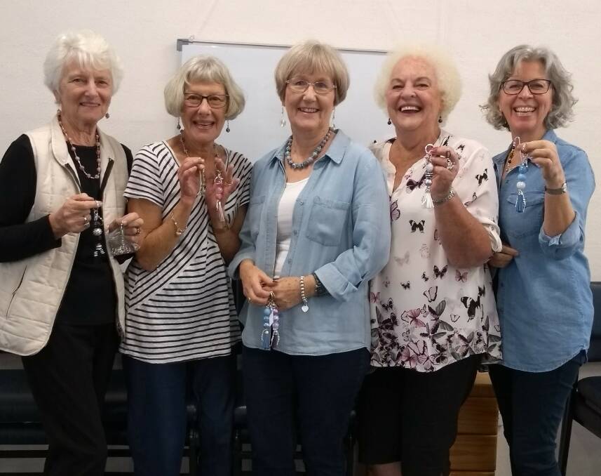CWA members Laraine Clarke, Marjorie MacKnight, Jackie Beever, Jan Humphreys and Alison Keenan are very happy ladies at a workshop with Jackie from Ochiltree Designs. 