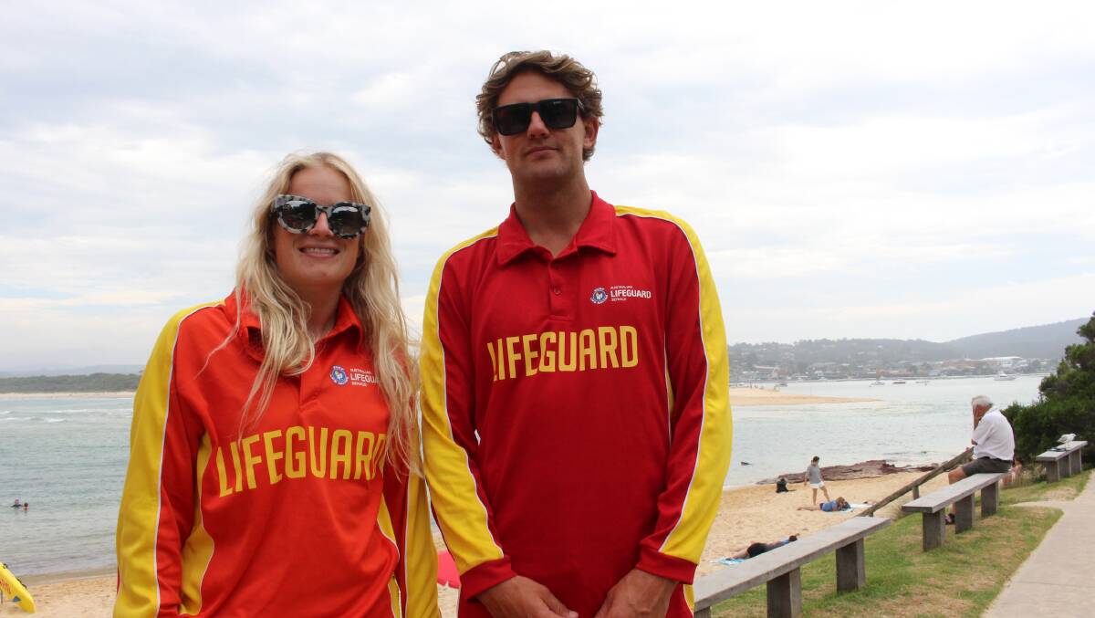 Here to help: Lifeguards Lalage Riddell and Josh Finucane are always up for a chat about the conditions at Bar Beach.