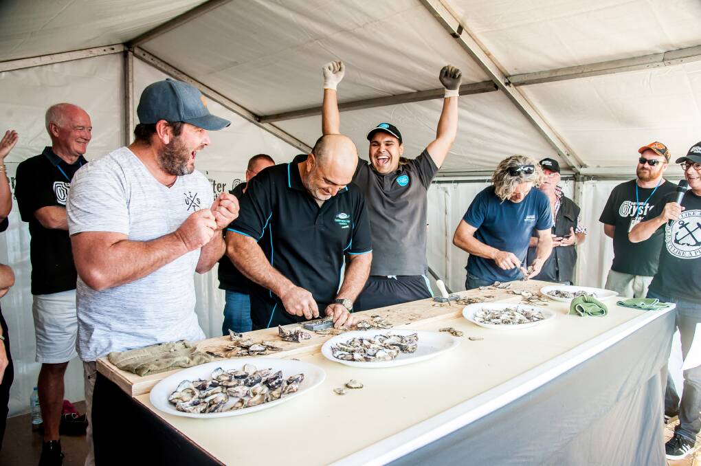 Master shuckers: The Narooma Oyster Festival's shucking competition attracts a huge crowd. 