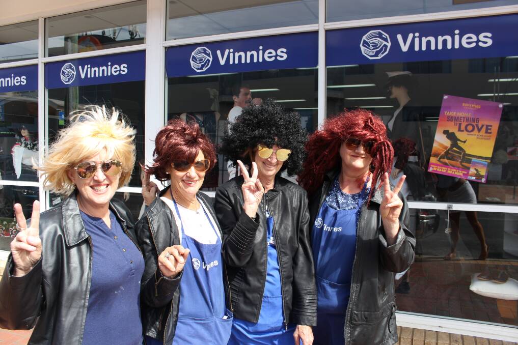 Vinnies store manager Michelle Hayden, Denise Brown, Diann Sherrin and Ros Clarke happy with the front window display. 