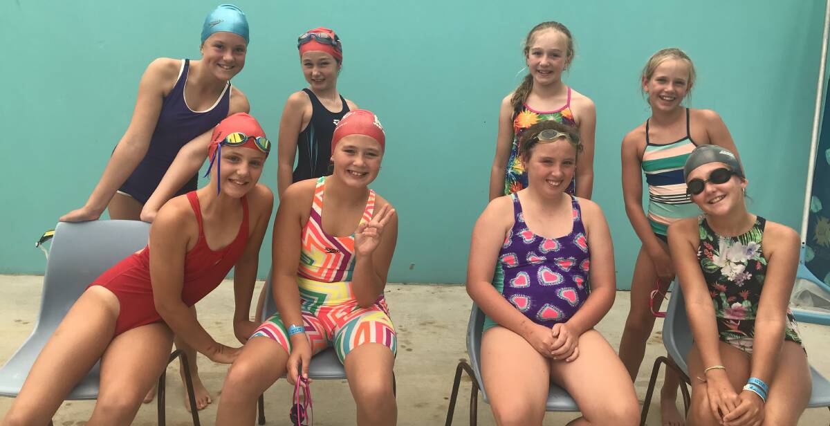 Go girls: Merimbula Public School pupils ready to compete in the school swimming carnival at the Sapphire Aquatic Centre in Pambula. Photo: Supplied