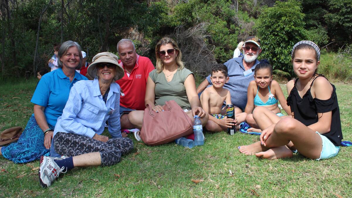 COASTAL EXPERIENCE: Zanette Burr, Karen Gillespie and Ian McLiesh welcome Syrian refugees Adnan, Shadia, Roy, Santya and Sabeen Alkhoury to Pambula.