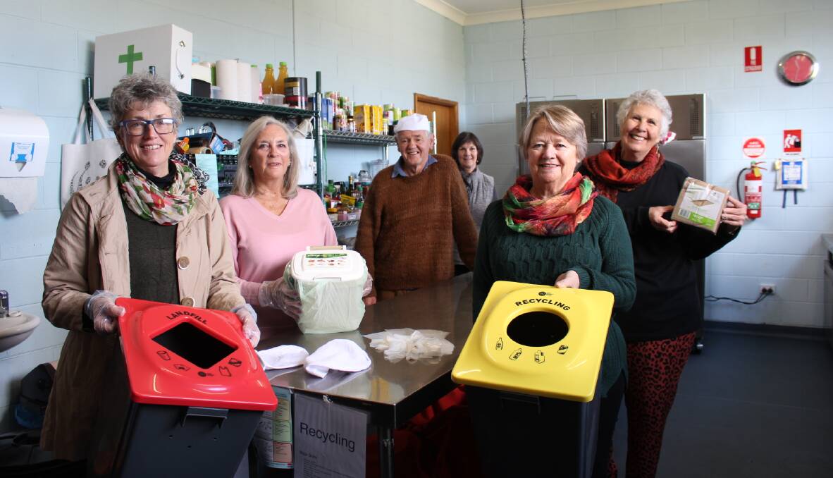 IT'S ALL ABOUT PREPARATION: Pearls Place volunteers with the recycling bins, plus gloves and serviettes which can also be recycled.