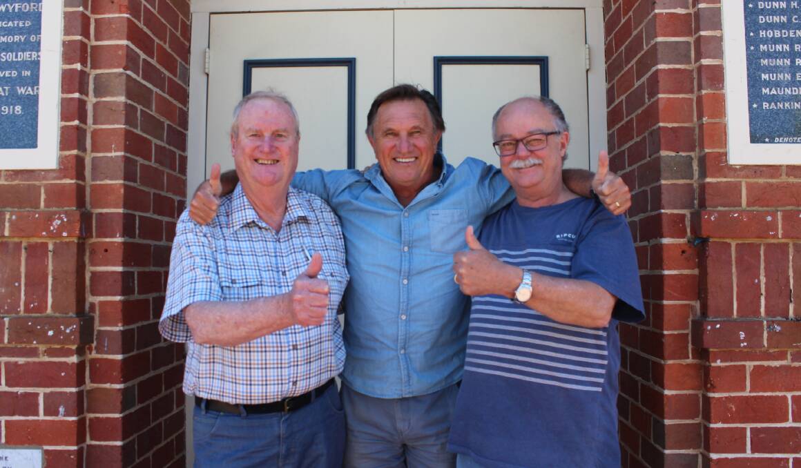 Bernard Shea, Frankie J Holden and John Beever outside Twyford Hall happy to see the Twyford Project Building Fund receive Deductible Gift Recipient status. 