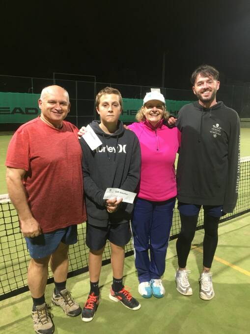 Tennis night comp winners, John Tobias, Logan Staight, Denise Dion and Shannon Sutton.