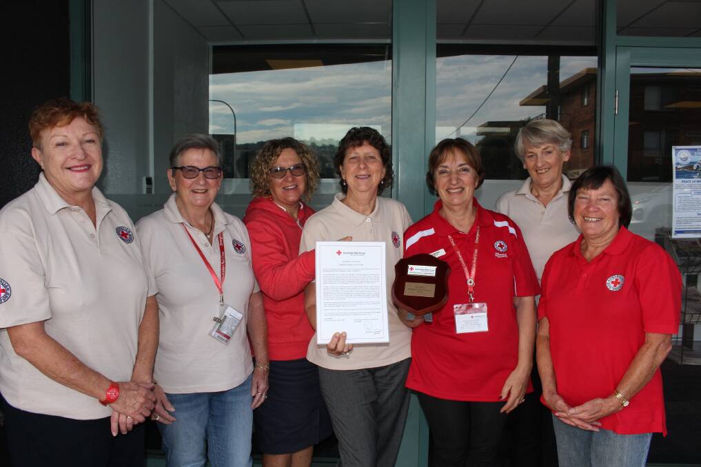 Mayor Sharon Tapscott pictured with her fellow Merimbula Red Cross volunteers. 