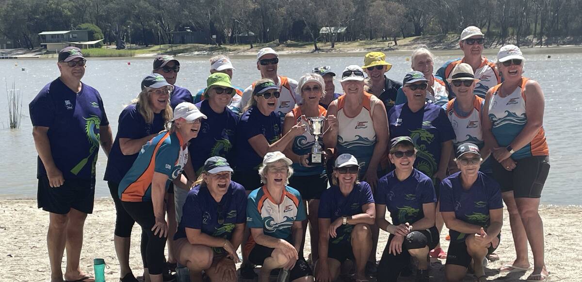 Merimbula Water Dragons and Moruya's Nature Coast dragon boating teams joined together to take silver in the Southern Cross Cup at the Albury Cross Border Championships. 