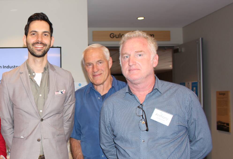 Dominic Mehling of Tourism Australia, Stan Soroka Eden Trails Mountain Bike Project and Anthony Osborne, Sapphire Coast Destination Marketing, pictured at the tourism industry briefing which took place at Bega on Wednesday, December 8. 
