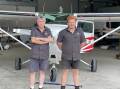 Merimbula Aircraft Maintenance owner and chief engineer Rex Koerbin seen here with apprentice Tom Burn, said Bega Valley Shire Council's handling of the airport leases is affecting his financial viability, Tom Burn's career and his and wife Lynne's wellbeing. Picture supplied