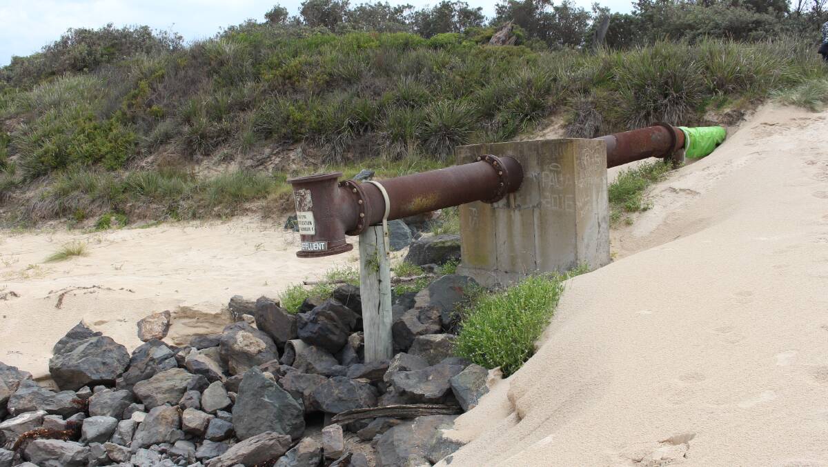 Merimbula's beach outfall which was broken after a storm in the 70s.