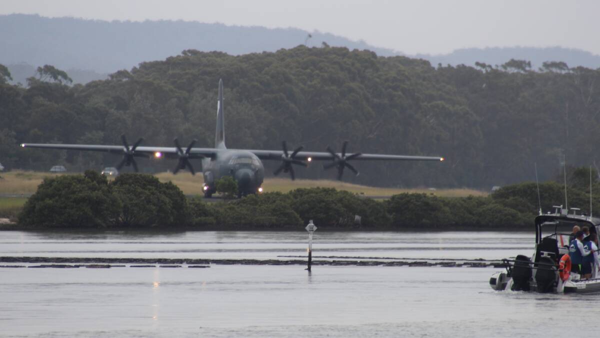 Hercules aircraft has landed at Merimbula airport to transport the dugong. 