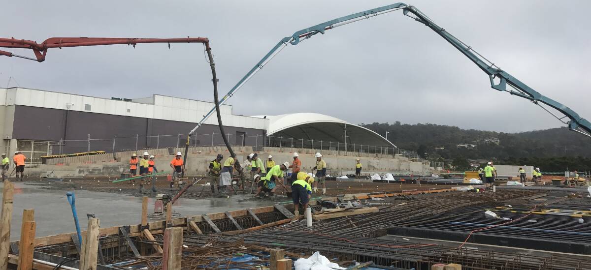 Tuesday morning as the first of six concrete pours starts on the site. The concrete will form the main floor of the new supermarket.